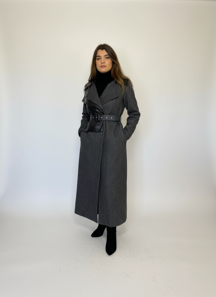 Manteau &agrave; chevrons et empi&egrave;cement en cuir &ndash; Image 3