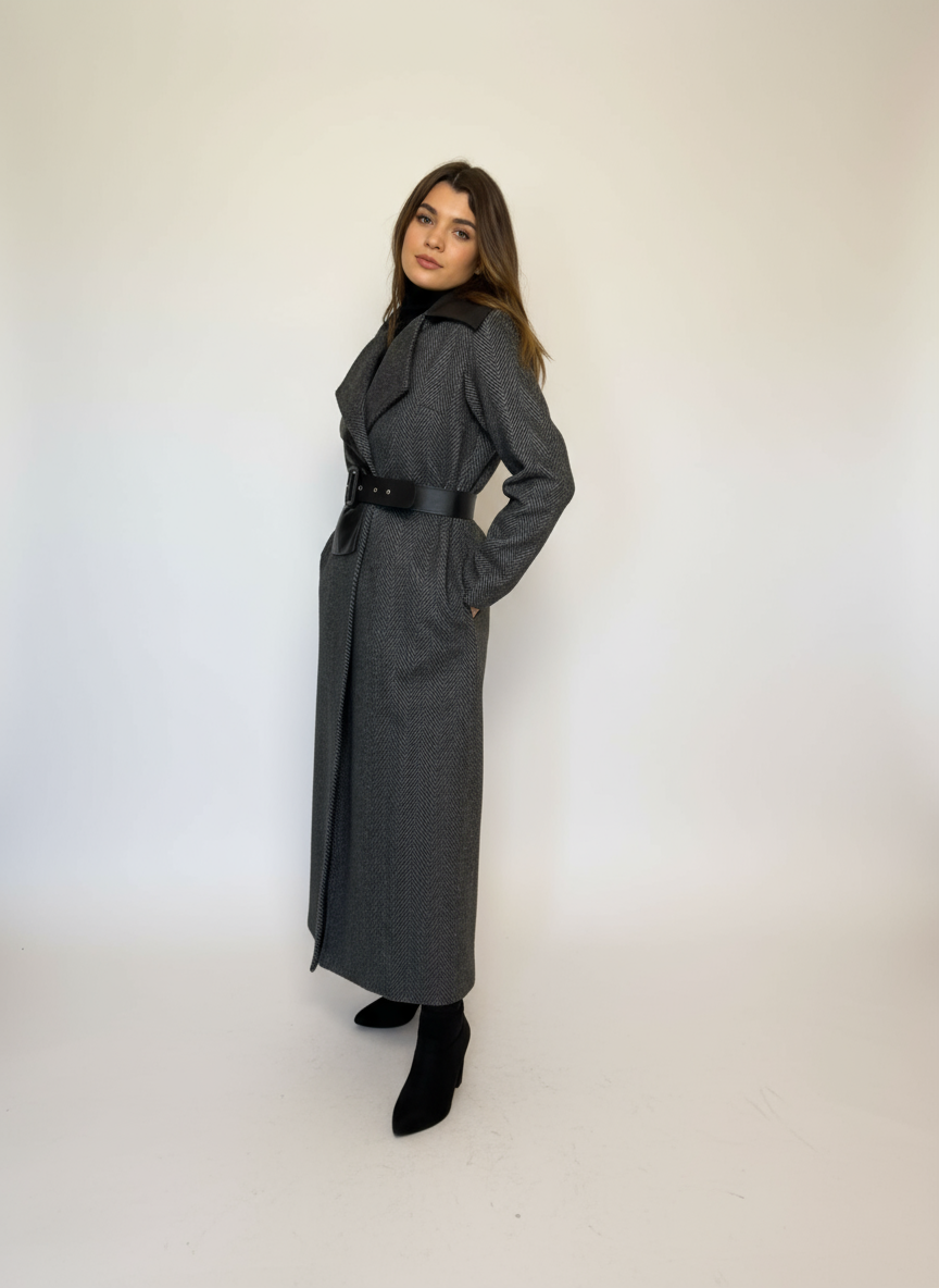 Manteau &agrave; chevrons et empi&egrave;cement en cuir &ndash; Image 2