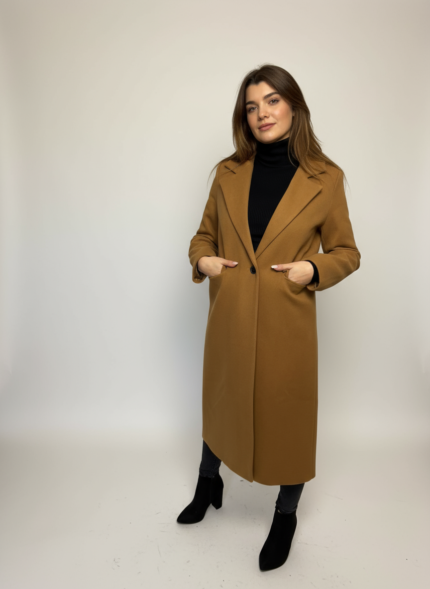 Manteau intemporel &agrave; manches longues camel &ndash; Image 4