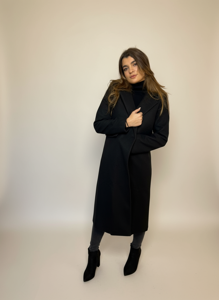 Manteau intemporel &agrave; manches longues noir