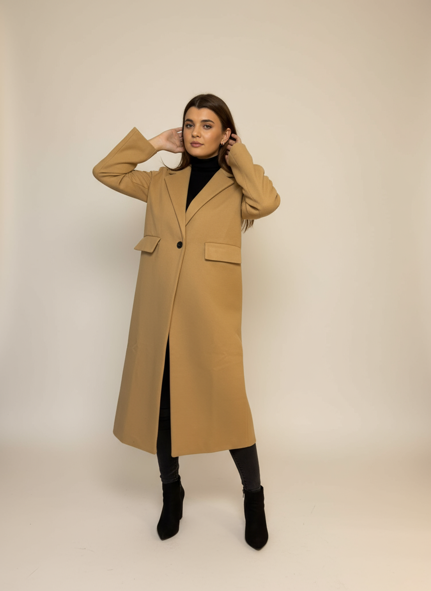 Manteau intemporel &agrave; manches longues camel clair