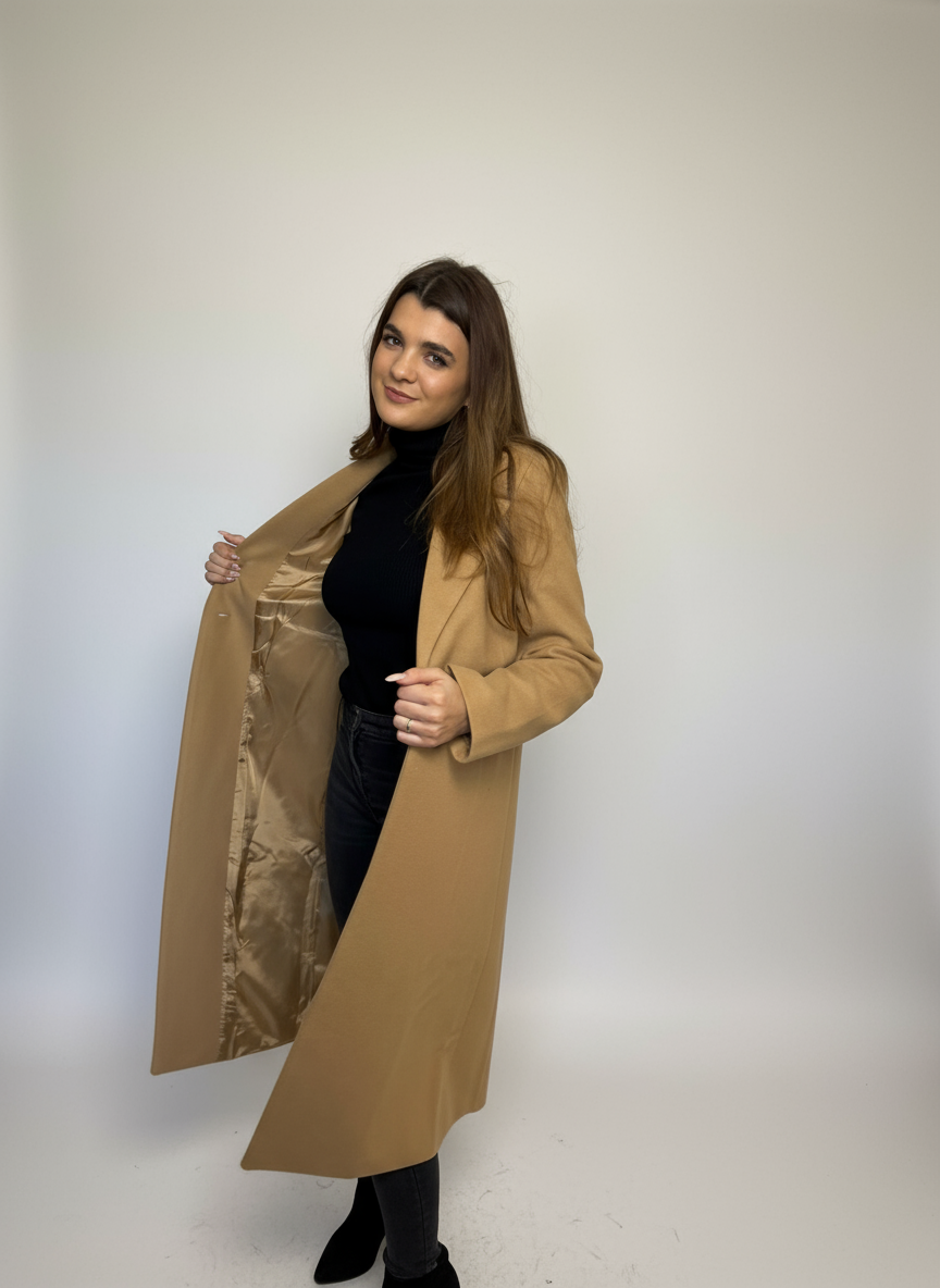 Manteau intemporel &agrave; manches longues camel clair &ndash; Image 4