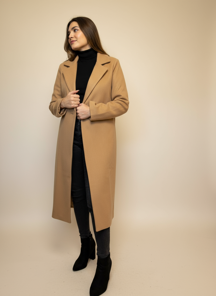 Manteau intemporel &agrave; manches longues camel clair &ndash; Image 2